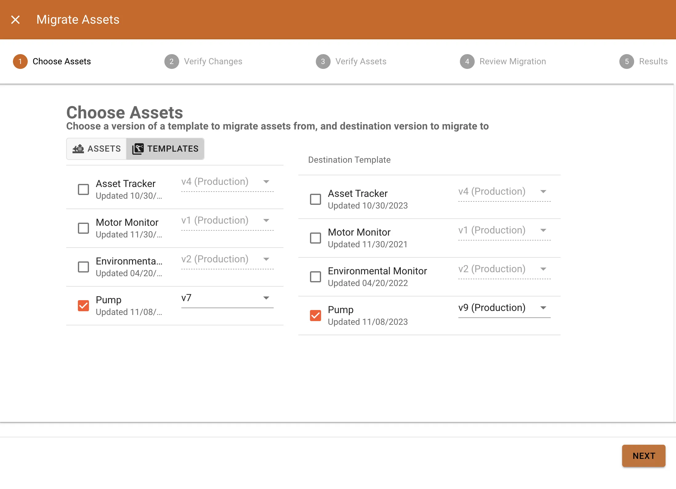 ExoSense asset template bulk migration workflow